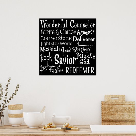 Namen van God uit de Bijbel in Zwart-wit Poster (Keuken)