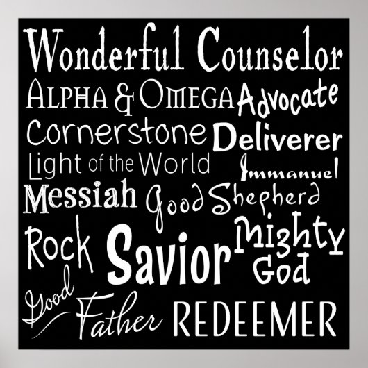 Namen van God uit de Bijbel in Zwart-wit Poster (Voorkant)