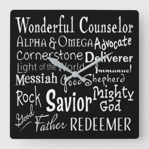 Namen van God uit de Bijbel in Zwart-wit Vierkante Klok
