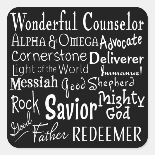 Namen van God uit de Bijbel in Zwart-wit Vierkante Sticker (Voorkant)