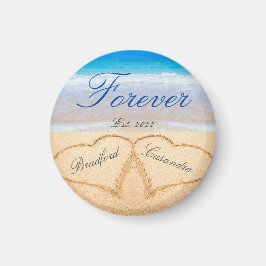 Namen van het koppel in harten in zand kustherinne magneet