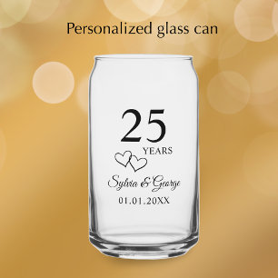 Namen van het paar Hart 25ste huwelijksverjaardag  Blikvorm Glas