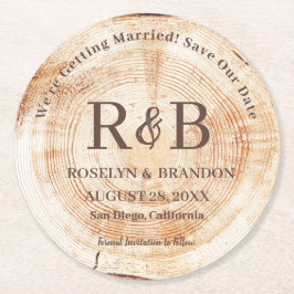 Namen van het Rustic Wedding Monogram van hout spa Ronde Kartonnen Onderzetter
