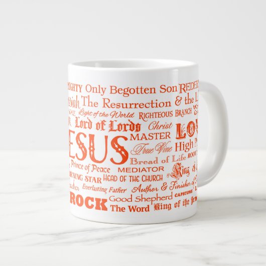 Namen van JESUS JUMBO Coffee Mok - Oranje tekst (Voorkant rechts)