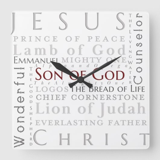 Namen van Jesus Typography Clock Vierkante Klok (Voorkant)