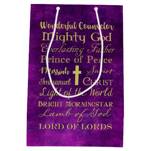 Namen van Jezus Paarse Gift Bag Medium Cadeauzakje (Achterkant)