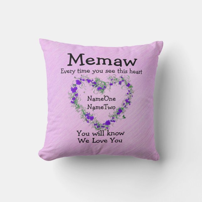 Namen van kinderen veranderen Memaw - Zie Heart Lo Kussen (Voorkant)