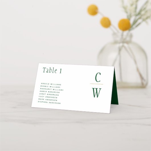 Namen van marald Green Gold Wedding Table Number Plaatskaartje (Voorkant)