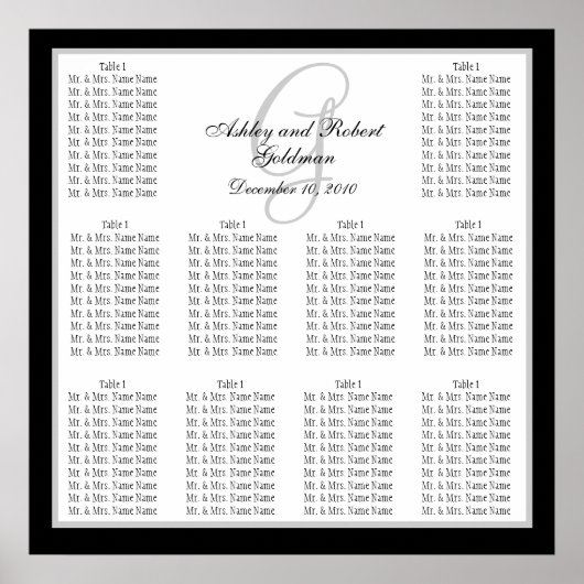 Namen van monogram sjabloon Wedding Seating Chart Poster (Voorkant)