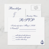 Namen van Navy Blue Nautical Wedding RSVP Briefkaa Uitnodiging Briefkaart (Voorkant / Achterkant)