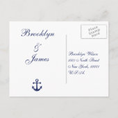 Namen van Navy Blue Nautical Wedding RSVP Briefkaa Uitnodiging Briefkaart (Achterkant)
