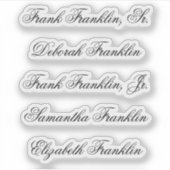 Namen van vijf gasten in Fancy Script Calligraphy Sticker (Voorkant)