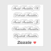 Namen van vijf gasten in Fancy Script Calligraphy Sticker (Vel)