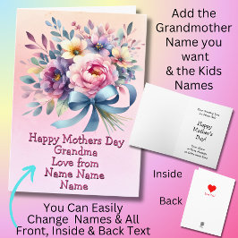 Namen wijzigen Happy Mothers Day Oma Blue Ribbon Kaart