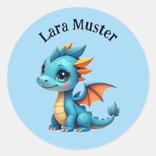 Namensaufkleber - Babydrache blau Ronde Sticker (Voorkant)