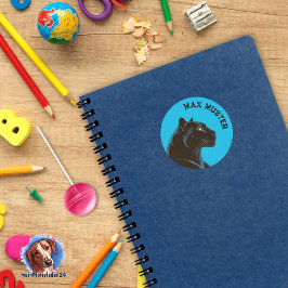 Namensaufkleber blau - Schwarzer Panther   Ronde Sticker