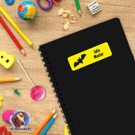 Namensaufkleber eckig - Fledermaus gelb schwarz Etiket