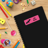 Namensaufkleber eckig - Fledermaus pink schwarz Etiket