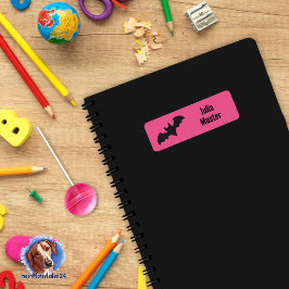 Namensaufkleber eckig - Fledermaus pink schwarz Etiket