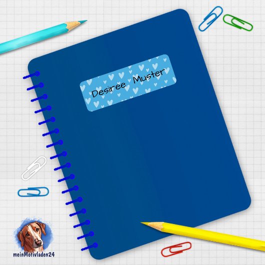 Namensaufkleber eckig - Herzchen blau Etiket