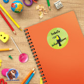 Namensaufkleber grün - Tucan Aquarell-Design  Ronde Sticker