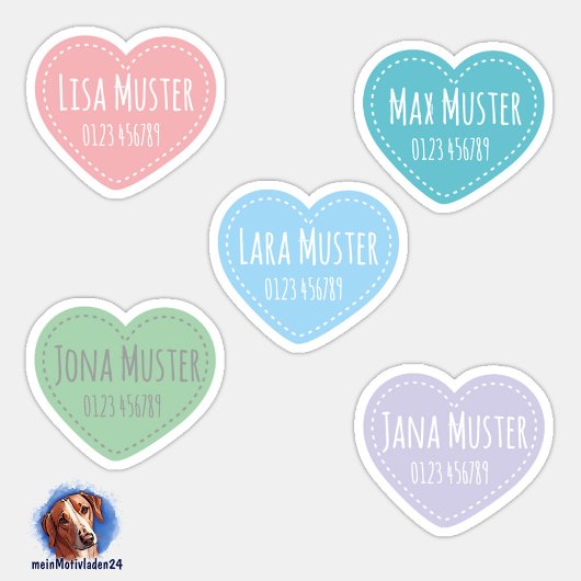 Namensaufkleber Kleine Herzen | Form - Aufkleber Sticker