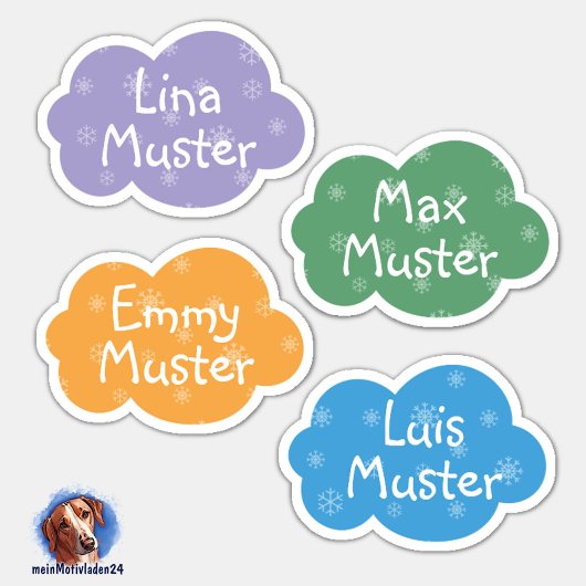 Namensaufkleber Kleine Wolken Schneestern | Form - Sticker