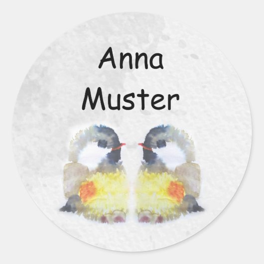 Namensaufkleber -  Kohlmeise Aquarell |  Ronde Sticker (Voorkant)