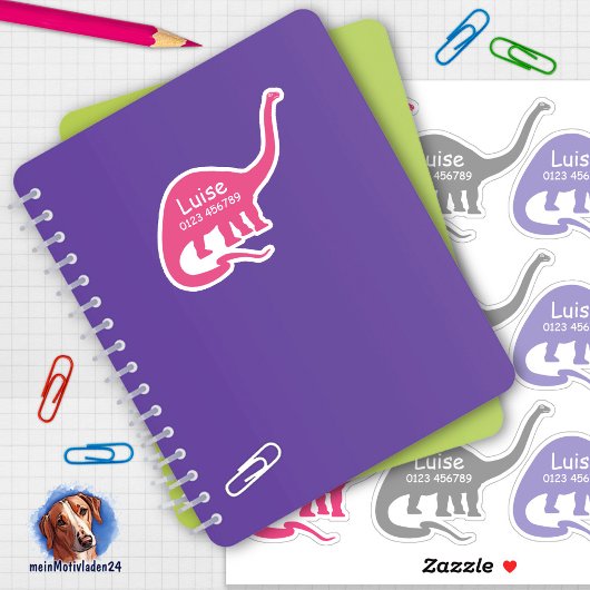 Namensaufkleber Langhals Dino 3 | Form - Aufkleber Sticker