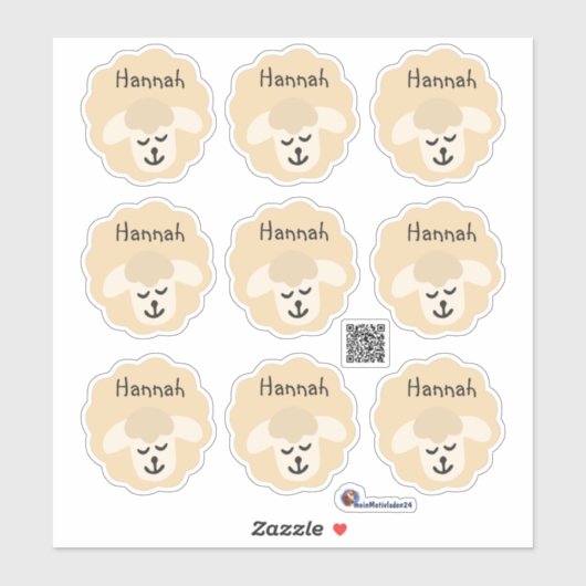 Namensaufkleber Schäfchen - beige | 9 Form -  Sticker (Vel)