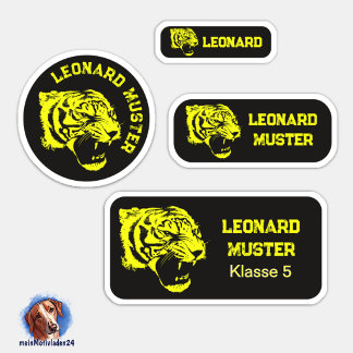 Namensaufkleber - Set Tiger - gelb schwarz - 24 Sticker