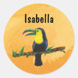 Namensaufkleber sinaasappel - Tucan Aquarell-Desig Ronde Sticker