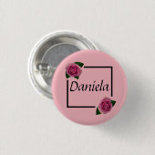 Namensschild mit Rosen Ronde Button 3,2 Cm (Voorkant /achterkant)