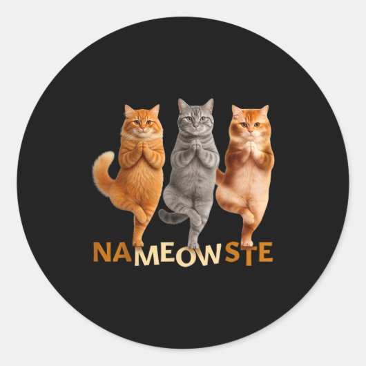 Nameowste Yoga Cat  Ronde Sticker (Voorkant)
