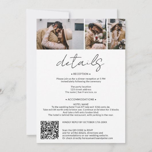 Names calligrafie white 4 foto all in one bruiloft kaart (Achterkant)