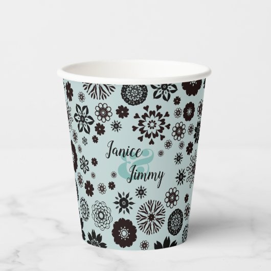 Names Cute Sage Green Floral Pattern Papieren Bekers (Voorkant)