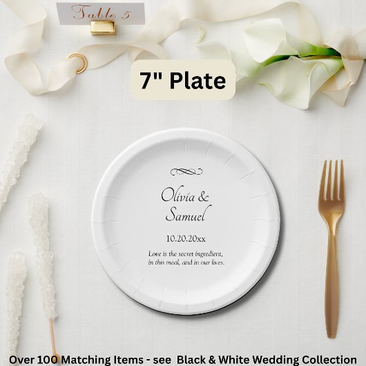 Names Date Message Black White Infinity Scroll, 7" Papieren Bordje