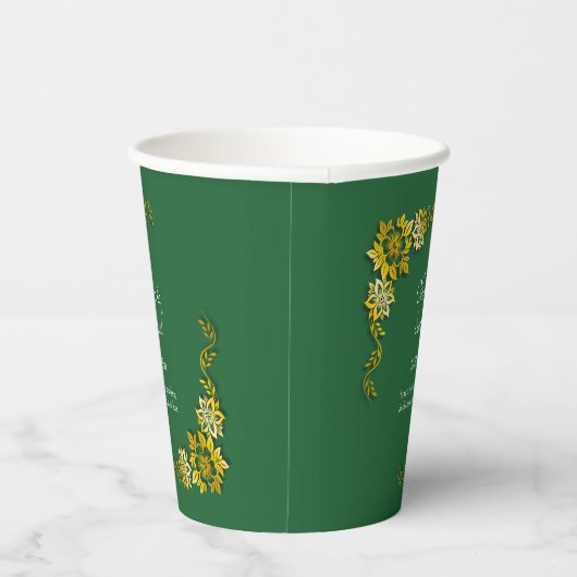Names Date Message Emerald Green & Gold 8oz Papieren Bekers (Rechts)