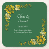 Names Date Message Emerald Green & Gold Kartonnen Onderzetters (Voorkant)