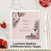 Names Date Message Pink Roses & Doves Luncheon Servet
