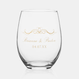 Names Date Modern Elegant Gold Script Wedding Gift Wijnglas Zonder Voet