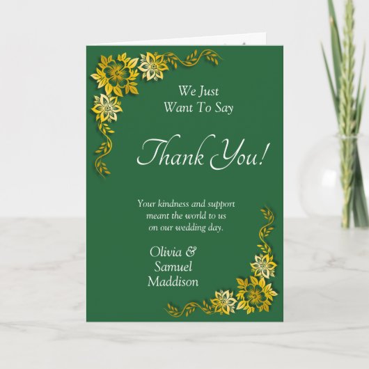 Names & Message on Emerald Green & Gold Bedankkaart (Voorkant)