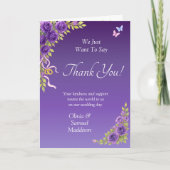 Names & Message on Purple Mauve Flowers & White Bedankkaart (Voorkant)