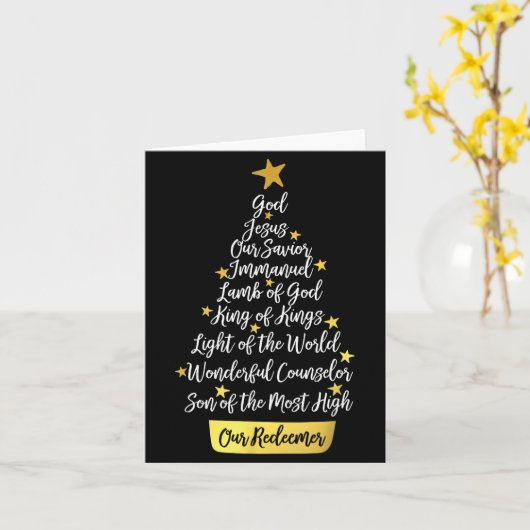 Names Of Jesus Christian Faith Christmas Tree Kaart (Gele Bloem)