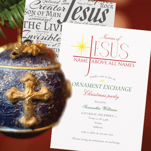 Names of Jesus Christmas Ornament Exchange Party Kaart