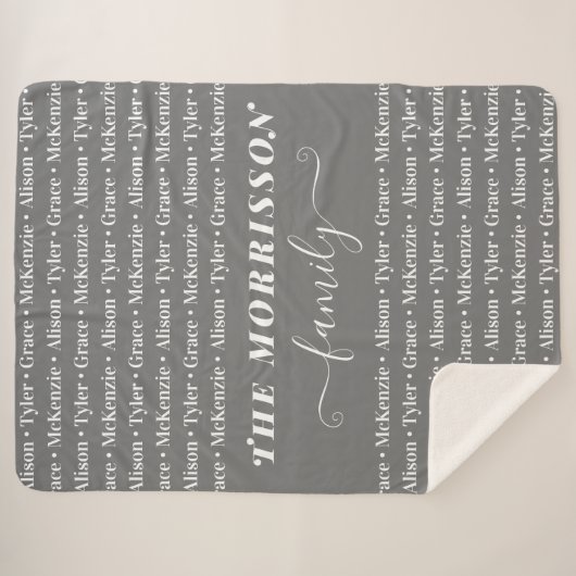 Names Pattern Modern Trendy Script van gezinslid Sherpa Deken (Voorkant (horizontaal))