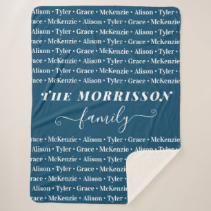 Names Pattern Modern Trendy Script van gezinslid Sherpa Deken