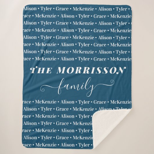 Names Pattern Modern Trendy Script van gezinslid Sherpa Deken (Voorkant)