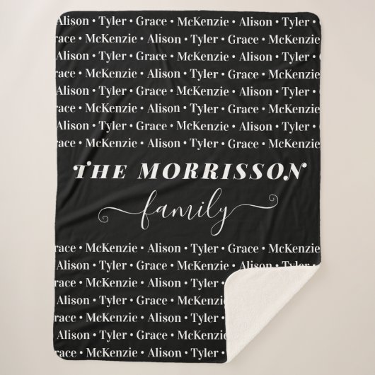 Names Pattern Modern Trendy Script van gezinslid Sherpa Deken (Voorkant)