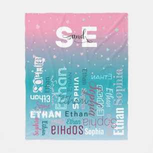 Names Pattern Typografie Pink Blue Baby Boy Girl Fleece Deken